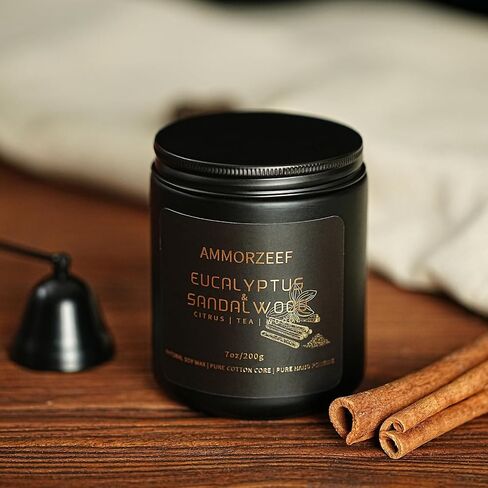 شموع الصويا المعطرة للرجال، شموع الأوكالبتوس وخشب الصندل | فتيل قطن 100%، 7 أونصة، سبا | اليوغا | التأمل | النوم | شموع العلاج العطري، وقت الحرق 50 ساعة in Saudi Arabia