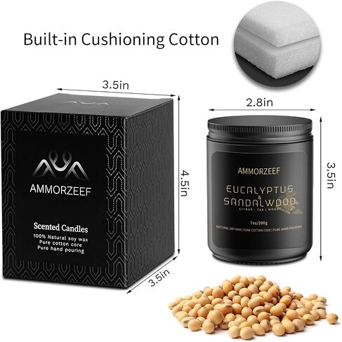 شموع الصويا المعطرة للرجال، شموع الأوكالبتوس وخشب الصندل | فتيل قطن 100%، 7 أونصة، سبا | اليوغا | التأمل | النوم | شموع العلاج العطري، وقت الحرق 50 ساعة in Saudi Arabia