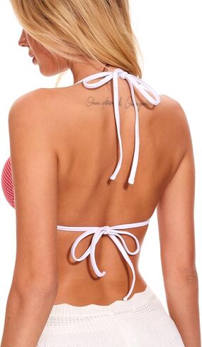 Navneet Women Triangle Bikini Tops Bow Lace Trim Checkered Bikini Halter String Cute Y2k Coquette Swimsuit Bathing Suit Tops in Saudi Arabia