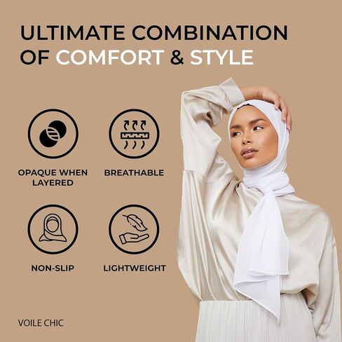 VOILE CHIC Small Luxury Chiffon Hijab Scarf for Women - Made in Turkey - Muslim Head Scarf Wrap - White in Saudi Arabia