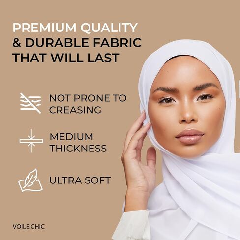 VOILE CHIC Small Luxury Chiffon Hijab Scarf for Women - Made in Turkey - Muslim Head Scarf Wrap - White in Saudi Arabia
