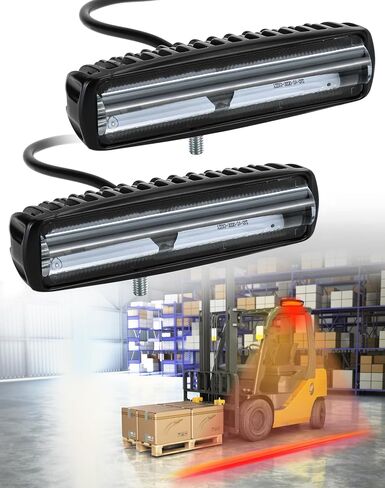 مصباح عمل LED QWORK 600 Lumens مع غطاء من سبائك الألومنيوم - قطعتين - مقاوم للماء IP68، 30 وات، 12 فولت - 80 فولت تيار مستمر، ضوء تحذير للمنطقة الحمراء - للمستودع، المزرعة، البناء، رافعة شوكية، حفارة، جرافة in Kuwait