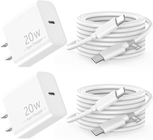 شاحن ايفون 15 من esbeecables، 2 حزمة PD 20 وات من النوع C شاحن حائط سريع مع سلك كابل شحن USB C إلى C بطول 6 أقدام متوافق مع iPhone 15/15 Plus/15 Pro/15 Pro Max، iPad Pro/Air/Mini in Kuwait