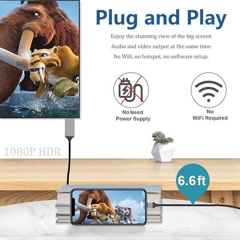 Lightning to HDMI Adapter Cable for iPhone,[Apple MFi Certified] 1080P HDTV Cable Adapter Digital AV Sync Screen Connector Compatible with iPhone/iPad/iPod on HD TV Monitor Projector - 6.6 Feet/2M in Kuwait