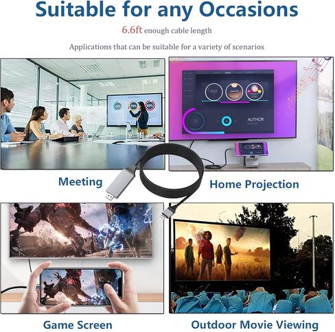 Lightning to HDMI Adapter Cable for iPhone,[Apple MFi Certified] 1080P HDTV Cable Adapter Digital AV Sync Screen Connector Compatible with iPhone/iPad/iPod on HD TV Monitor Projector - 6.6 Feet/2M in Kuwait