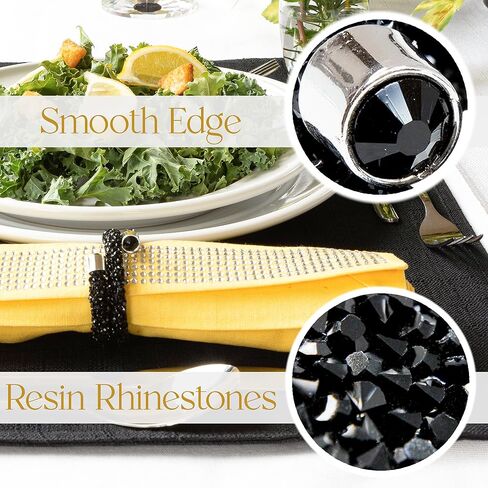 Luminous Rhinestone Swirl Napkin Ring, Sparkling Rhinestones on Flexible Wire, for Cloth Napkins, Formal Dining Table Setting, Events, Weddings, Black, 2", Set of 4 in Saudi Arabia