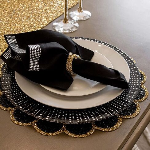 Luminous Rhinestone Swirl Napkin Ring, Sparkling Rhinestones on Flexible Wire, for Cloth Napkins, Formal Dining Table Setting, Events, Weddings, Black, 2", Set of 4 in Saudi Arabia