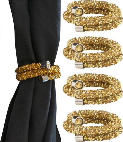 Luminous Rhinestone Swirl Napkin Ring, Sparkling Rhinestones on Flexible Wire, for Cloth Napkins, Formal Dining Table Setting, Events, Weddings, Black, 2", Set of 4 in Saudi Arabia