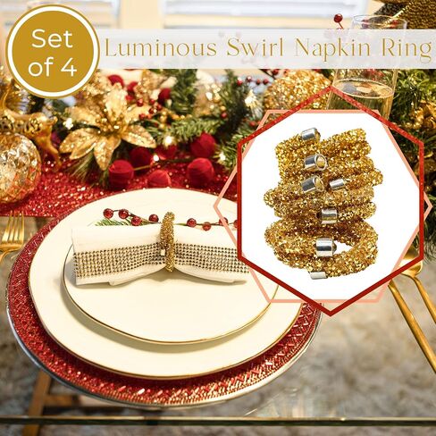 Luminous Rhinestone Swirl Napkin Ring, Sparkling Rhinestones on Flexible Wire, for Cloth Napkins, Formal Dining Table Setting, Events, Weddings, Black, 2", Set of 4 in Saudi Arabia