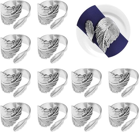 Silver Leaf Napkin Rings Set, Metal Leaf Napkin Ring Set Table Napkin Rings for Christmas, Fall, Halloween, Thanksgiving, Anniversary, Birthday, Party of Table Setting(12 PCS, Silver) in Kuwait