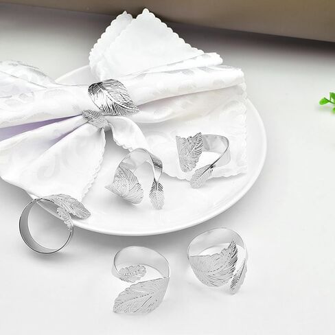 Silver Leaf Napkin Rings Set, Metal Leaf Napkin Ring Set Table Napkin Rings for Christmas, Fall, Halloween, Thanksgiving, Anniversary, Birthday, Party of Table Setting(12 PCS, Silver) in Kuwait