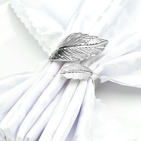 Silver Leaf Napkin Rings Set, Metal Leaf Napkin Ring Set Table Napkin Rings for Christmas, Fall, Halloween, Thanksgiving, Anniversary, Birthday, Party of Table Setting(12 PCS, Silver) in Kuwait