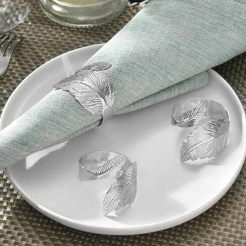 Silver Leaf Napkin Rings Set, Metal Leaf Napkin Ring Set Table Napkin Rings for Christmas, Fall, Halloween, Thanksgiving, Anniversary, Birthday, Party of Table Setting(12 PCS, Silver) in Kuwait