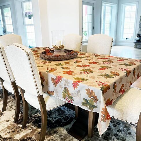 Elrene Home Fashions Swaying Leaves Printed Fall, Autumn Table Decor, Rectangle, 60 in x 144 in (Tablecloth) in Saudi Arabia