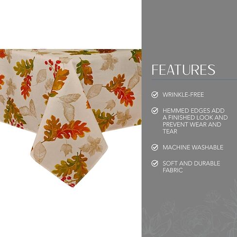 Elrene Home Fashions Swaying Leaves Printed Fall, Autumn Table Decor, Rectangle, 60 in x 144 in (Tablecloth) in Saudi Arabia