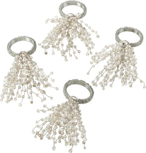 Saro Lifestyle Beaded Burst Design Napkin Ring (Set of 4), Red in Saudi Arabia