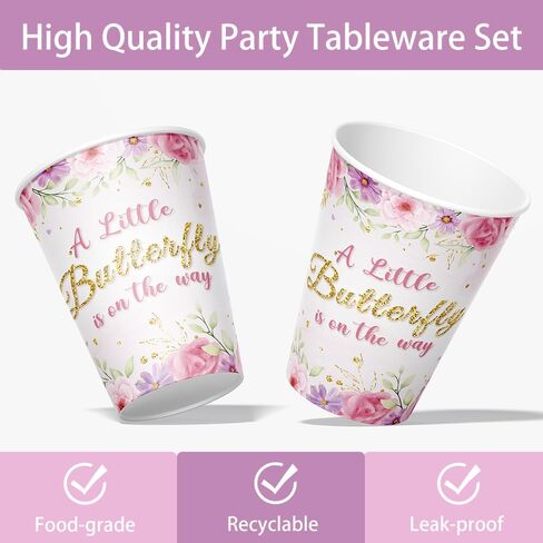 لوازم حفلات أعياد الميلاد الجنية، أطباق ورقية، مناديل مفارش مائدة زهرية، أكواب أدوات مائدة للاستعمال مرة واحدة، مجموعة أدوات مائدة لتزيين حفلات استقبال المولود الجديد، حفلات خرافية للفتيات، تخدم 24 عامًا in Kuwait