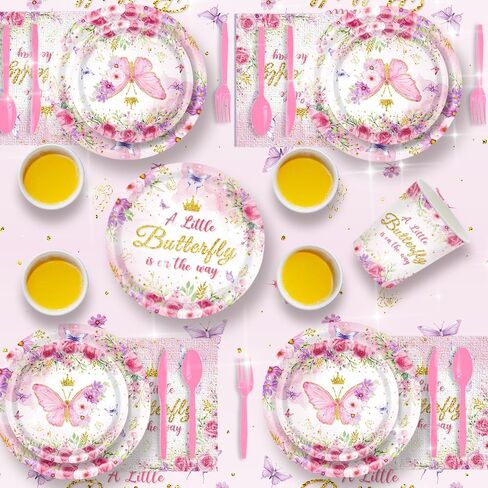 لوازم حفلات أعياد الميلاد الجنية، أطباق ورقية، مناديل مفارش مائدة زهرية، أكواب أدوات مائدة للاستعمال مرة واحدة، مجموعة أدوات مائدة لتزيين حفلات استقبال المولود الجديد، حفلات خرافية للفتيات، تخدم 24 عامًا in Kuwait
