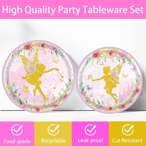 Fairy Birthday Party Supplies Fairy Paper Plates Napkins Floral Tablecloths Fairy Themed Disposable Cups Tableware Set for Baby Shower Decorations Fairy Party For Girls Serve 24 in Saudi Arabia