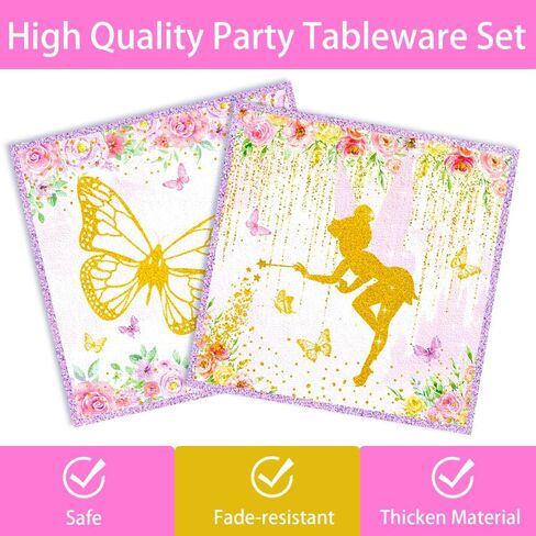 Fairy Birthday Party Supplies Fairy Paper Plates Napkins Floral Tablecloths Fairy Themed Disposable Cups Tableware Set for Baby Shower Decorations Fairy Party For Girls Serve 24 in Saudi Arabia