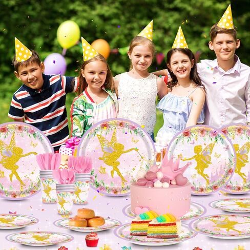Fairy Birthday Party Supplies Fairy Paper Plates Napkins Floral Tablecloths Fairy Themed Disposable Cups Tableware Set for Baby Shower Decorations Fairy Party For Girls Serve 24 in Saudi Arabia
