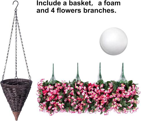 Artificial Fake Hanging Flowers Plants Basket for Outdoor Spring Decoration, Faux Silk Fuchsia Morning Glory Long Stems in Planter UV Resistant Look Real for Outside Porch Patio Balcony Home in Saudi Arabia