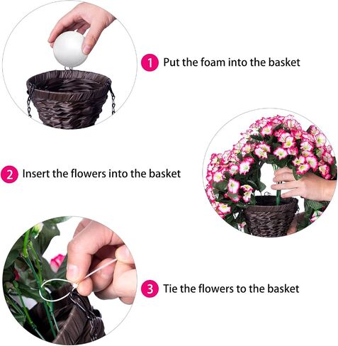 Artificial Fake Hanging Flowers Plants Basket for Outdoor Spring Decoration, Faux Silk Fuchsia Morning Glory Long Stems in Planter UV Resistant Look Real for Outside Porch Patio Balcony Home in Saudi Arabia