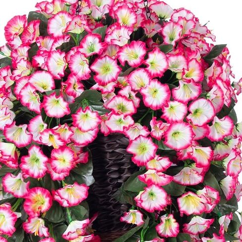 Artificial Fake Hanging Flowers Plants Basket for Outdoor Spring Decoration, Faux Silk Fuchsia Morning Glory Long Stems in Planter UV Resistant Look Real for Outside Porch Patio Balcony Home in Saudi Arabia