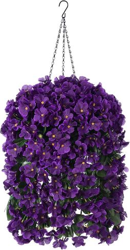 Artificial Fake Hanging Flowers Plants Basket for Outdoor Spring Decoration, Faux Silk Fuchsia Morning Glory Long Stems in Planter UV Resistant Look Real for Outside Porch Patio Balcony Home in Saudi Arabia