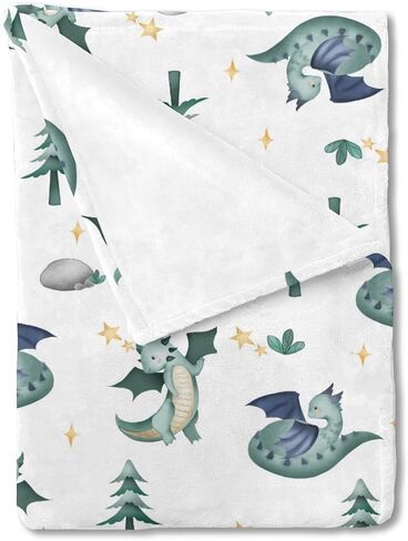 Cartoon Fairy Tale Dragon Moon Stars Clouds Trees Baby Blanket for Boy Girl Watercolor Dragons Flannel Swaddle Blanket Soft Receiving Blankets for Crib Newborn Nursery Toddler Bed Blanket 30x40 in Kuwait
