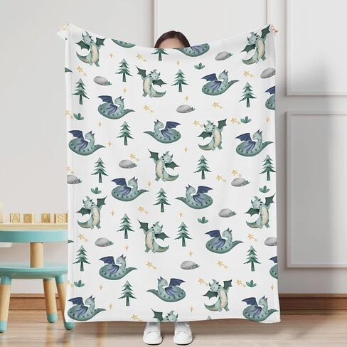 Cartoon Fairy Tale Dragon Moon Stars Clouds Trees Baby Blanket for Boy Girl Watercolor Dragons Flannel Swaddle Blanket Soft Receiving Blankets for Crib Newborn Nursery Toddler Bed Blanket 30x40 in Kuwait