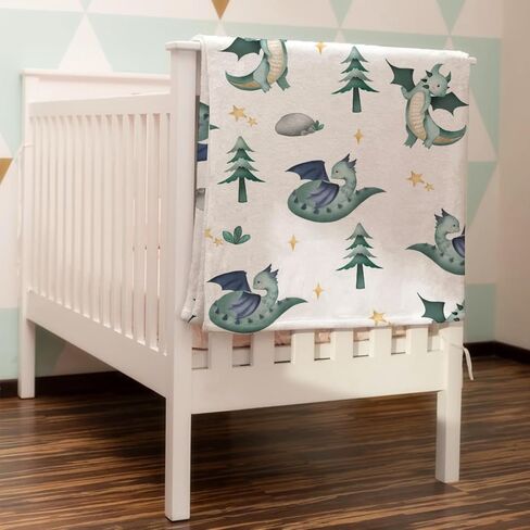 Cartoon Fairy Tale Dragon Moon Stars Clouds Trees Baby Blanket for Boy Girl Watercolor Dragons Flannel Swaddle Blanket Soft Receiving Blankets for Crib Newborn Nursery Toddler Bed Blanket 30x40 in Kuwait