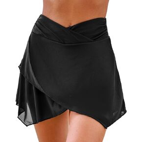 CUPSHE Women's Bikini Bottom Swim Skirt High Waisted Asymmetrical Ruffled Mesh Texture