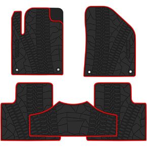 Car Floor Mat for Jeep Cherokee 2014 2015 2016 2017 2018 2019 2020 2021 2022 2023 2024 Custom Fit Rubber Auto Liners Set All Weather Protection Heavy Duty Black Red(Not for Grand Cherokee)