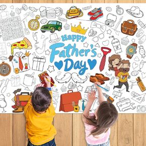 43.3 x 31.5 Inch Happy Father's Day Coloring Paper Tablecloth Poster for Kids - Disposable Giant DIY Color-in Banner for Classroom Children's Activity - Fun Gifts, Father's Day Party Favors