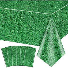6 Pack Green Grass Tablecloths, 87x51'' Grass Pattern Plastic Disposable Table Cover Football Field Soccer Field Table Cloth for Sports Theme Parties Supplies Golf Soccer Football Event Decorations