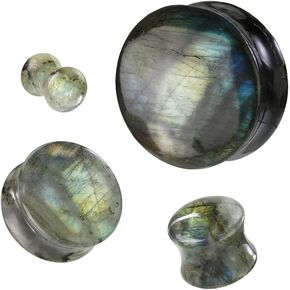 Pair (2PCS) LABRADORITE STONE PLUGS Double Flare Organic Gauges Ear Tunnels 9290