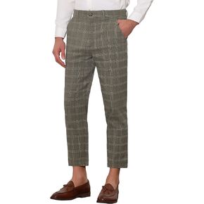 Lars Amadeus Plaid Dress Pants for Men's Flat Front Ankle Length Cropped Pants