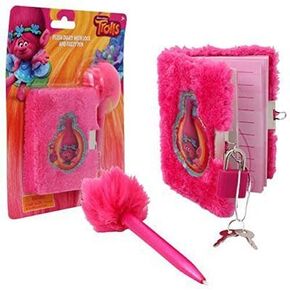 4SGM 12303 Trolls Movie Plush Diary with Lock & Fuzzy Pen