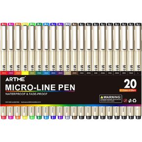 Micro Fineliner Pens, 20 Pack with 11 Colors in 0.45mm & 9 Blacks in 0.15-1mm Fine Line, Waterproof Archival Ink, Micro Fine Point Pen, Drawing Pens for Anime Journaling Illustration Sketching
