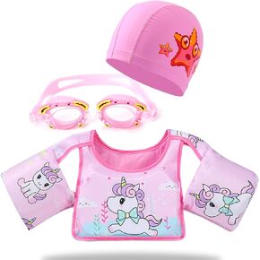 Kids Swim Vest for Toddler Learn to Swim with Swimming Goggles/Cap Gift,Children's Float Swimsuit 22-66 lbs Boys and Girls,Safety Swim Jacket for 2 3 4 5 6 7 Years Old