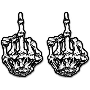 WSQ Aggressive Middle Finger Skeleton Hand Vinyl Decal Sticker Premium Quality Vinyl White for Car Bumper Truck Van SUV Window Wall Boat Cup Tumblers Laptop or Any Smooth Surface 2 Pack Size 4 Each