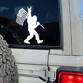 | Big Foot Rock On American Flag - Bumper Sticker Decal Vinyl Cars, SUV Trucks, Vans- Laptop Decal Vinyl Stickers, Funny Sticker for Indoor and Outdoor (6 Inches) (White) VC-406