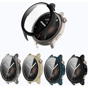 [4-Pack] Screen Protector Case with Tempered Glass Compitible with Amazfit Balance Smart Watch, Hard PC Case Screen Protector Cover Bumper Accessories for Women Men