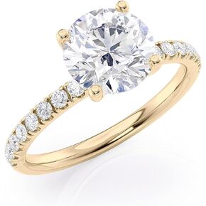 2 to 6 Carat Moissanite Engagement Ring for Women - 1/4 Carat Round Natural Diamond - 14k Gold Ring (G-H/SI, G-H/SI, cttw, DEW) Wedding Promise Size 4 to 11 Made in USA