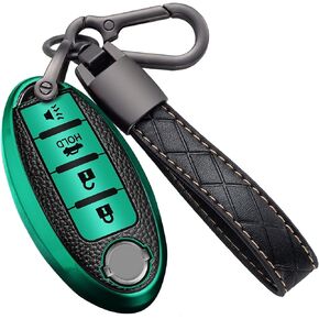 Montague Key Fob Cover for Nissan with Keychain Accessories, Premium Soft TPU Full Protection Key Case for Altima Rogue Sentra Maxima Pathfinder Frontier Titan 4-Buttons Smart Key Shells (Silver)