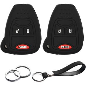 2pcs Compatible with Jeep Compass Patriot Wrangler Dodge Avenger Durango Chrysler 200 Remote Head 3 Buttons Key Fob Cover Case Key Chain Protector Keyless Remote Holder