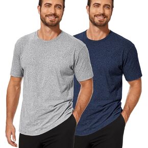 2/4 Pack Cotton Men's Classic T Shirts Crew Neck Athletic Running Gym Short Sleeve Tee Shirts for Men