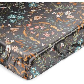 Sweet Jojo Designs Black Boho Wildflower Vintage Floral Girl Baby Satin Fitted Crib Sheet Infant Newborn Nursery Toddler Bed Room Standard Orange Botanical Garden Leaf Bohemian Farmhouse Cottagecore