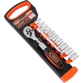 HORUSDY 12 قطعة 1/4 بوصة مجموعة مفاتيح ربط بسقاطة، مجموعة مقابس محرك، مآخذ 4 مم - 13 مم ومقبض سقاطة سريع التحرير وشريط تمديد 10 سم in Kuwait